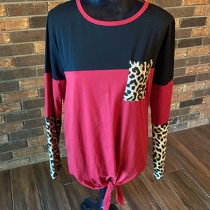 Size large red and black leopard blouse ties on bottom